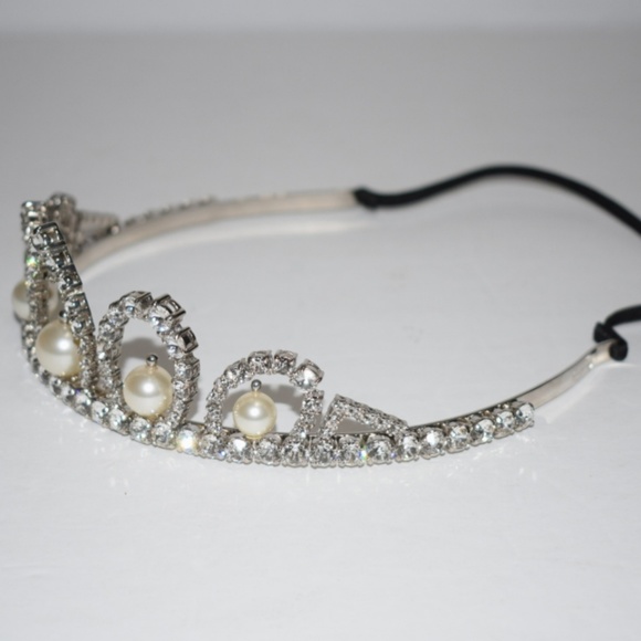 Miu Miu Silver Tone Pearl & Crystal Headband Tiara - Picture 3 of 6